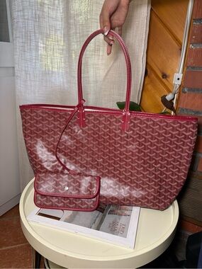 Goyard Saint Louis Tote Coated Canvas PM Dark Red With Wallet Insert